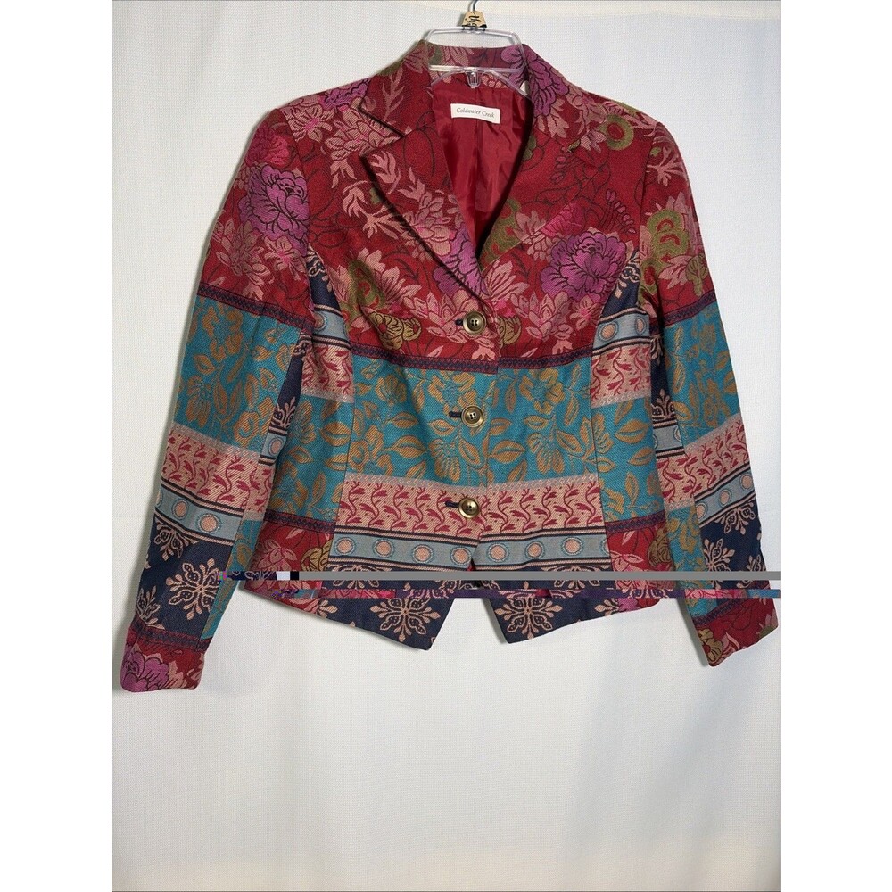 Coldwater Creek Women's Colorful Floral Tapestry Blazer Jacket Size 10